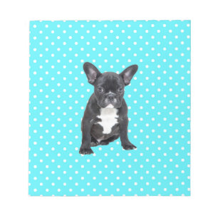 Cute French Bulldog Puppy Blue Polka Dots Notepad