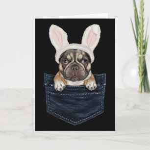 Cute French Bulldog Puppy Bunny Hat In Pocket East Card