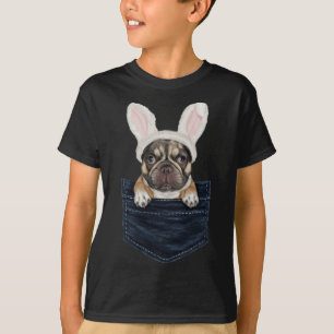 Cute French Bulldog Puppy Bunny Hat In Pocket East T-Shirt