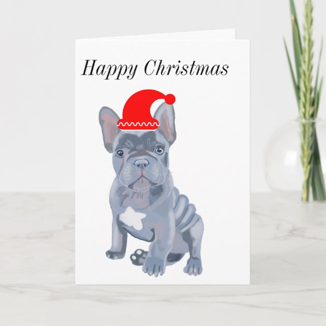 Cute French Bulldog Puppy Christmas  Card (Front)
