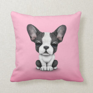 Cute French Bulldog Puppy Dog on Pink Throw Pillow