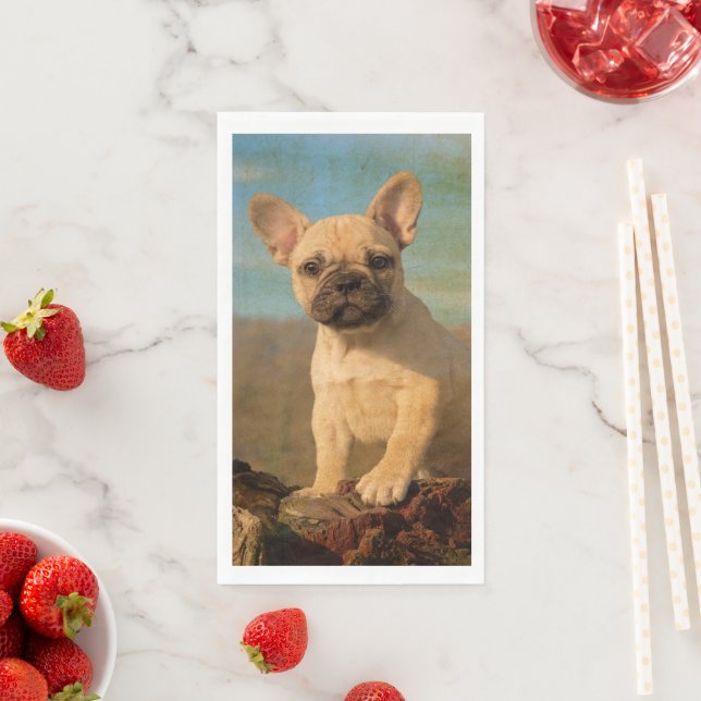 Cute French Bulldog Puppy - Funny Dog Head Photo - Napkin (Insitu)