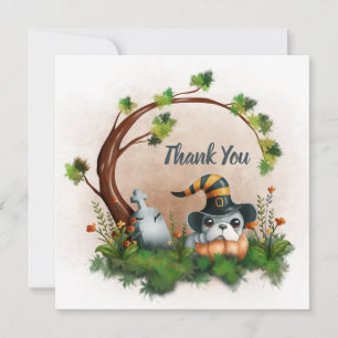 Cute French Bulldog Puppy Halloween Baby Shower Thank You Card