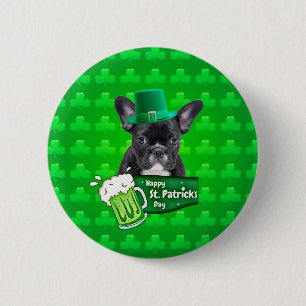 Cute French Bulldog Puppy Hat St. Patrick Day 2 Inch Round Button