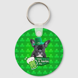 Cute French Bulldog Puppy Hat St. Patrick Day Keychain