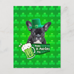 Cute French Bulldog Puppy Hat St. Patrick Day Postcard