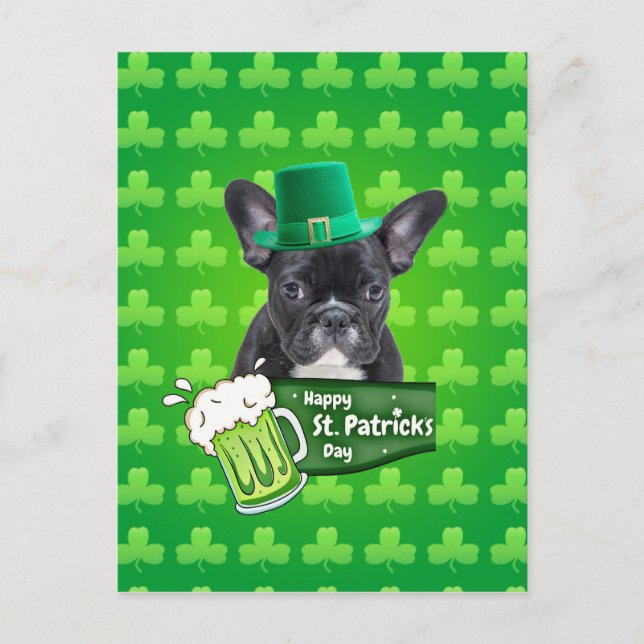 Cute French Bulldog Puppy Hat St. Patrick Day Postcard (Front)