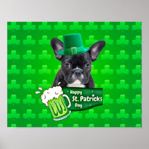 Cute French Bulldog Puppy Hat St. Patrick Day Poster