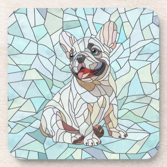 Cute French Bulldog Puppy - pastel mosaic Coaster (Front)