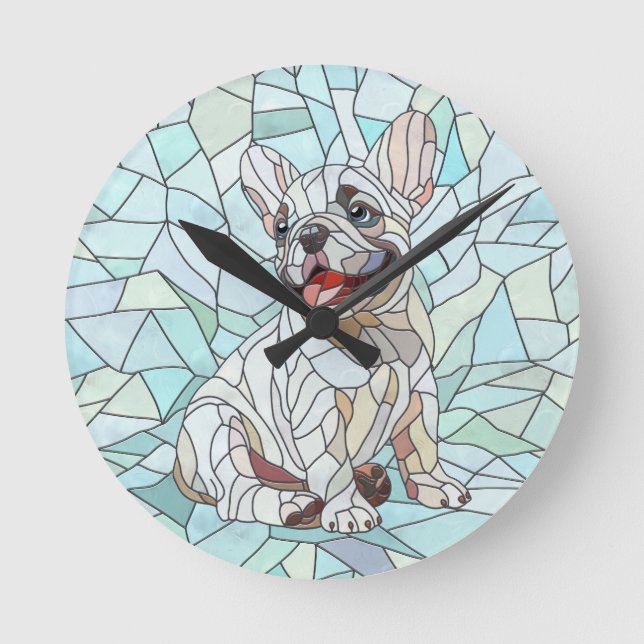 Cute French Bulldog Puppy - pastel mosaic Round Clock (Front)