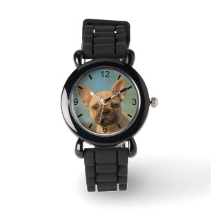Cute French Bulldog Puppy Portrait - dial-plate Watch