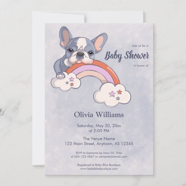 Cute French Bulldog Puppy Rainbow Baby Shower Invitation (Front)