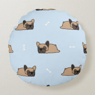 Cute french bulldog puppy sleeping seamless patter round pillow