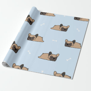 Cute french bulldog puppy sleeping seamless patter wrapping paper