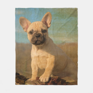 Cute French Bulldog Puppy, vintage comfort Fleece Blanket
