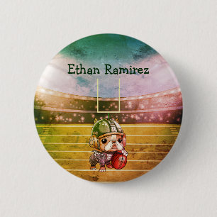 Cute French bulldog quarterback Football Stadium 2 Inch Round Button