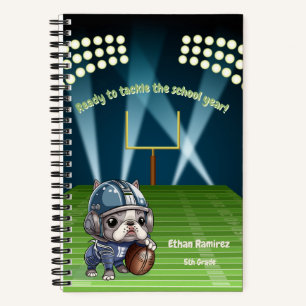 Cute French bulldog quarterback stadium cartoon Notebook