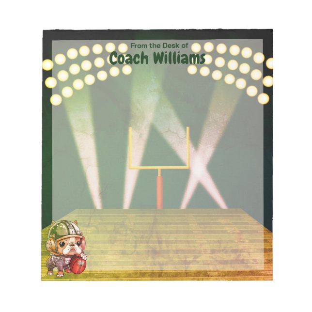 Cute French bulldog quarterback stadium cartoon Notepad (Front)