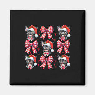 Cute French Bulldog Red Plaid Coquette Bow Christm Magnet