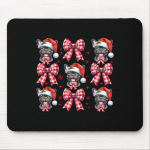 Cute French Bulldog Red Plaid Coquette Bow Christm Mouse Pad