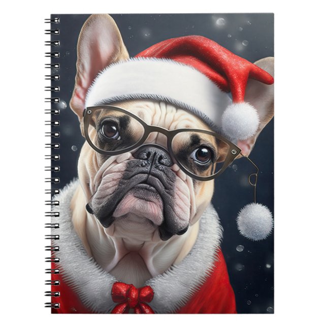 Cute French Bulldog Santa Christmas Holiday Design Notebook (Front)