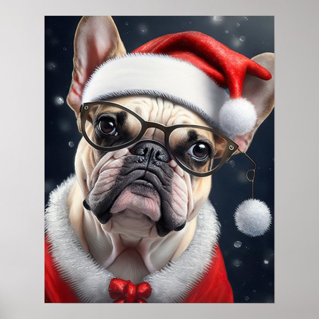 Cute French Bulldog Santa Christmas Holiday Design Poster (Front)