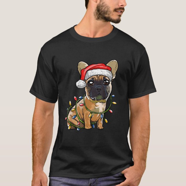 Cute French Bulldog Santa Christmas Tree Lights Xm T-Shirt (Front)