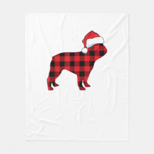 Cute French Bulldog Santa Hat Christmas Red Plaid  Fleece Blanket