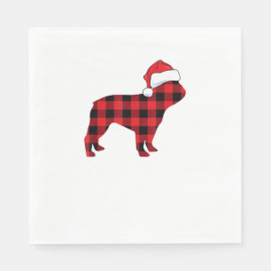 Cute French Bulldog Santa Hat Christmas Red Plaid Napkin