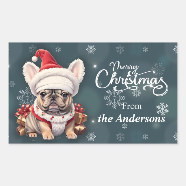 Cute French Bulldog Santa Hat Merry Christmas Sticker (Front)