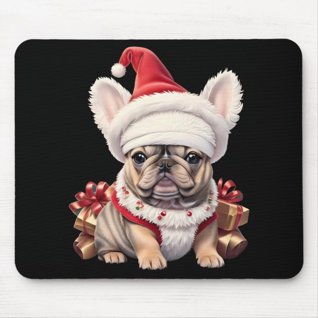 Cute French Bulldog Santa Hat Merry Christmas T Sh Mouse Pad (Front)