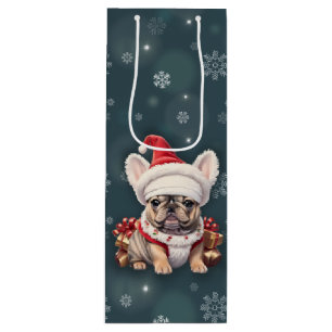 Cute French Bulldog Santa Hat Merry Christmas Wine Gift Bag