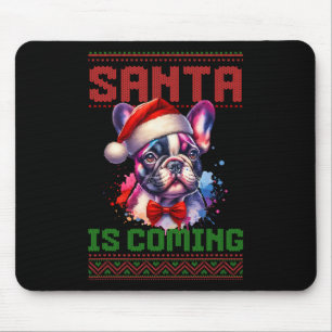 Cute French Bulldog Santa Hat Ugly Christmas Holid Mouse Pad