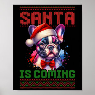 Cute French Bulldog Santa Hat Ugly Christmas Holid Poster