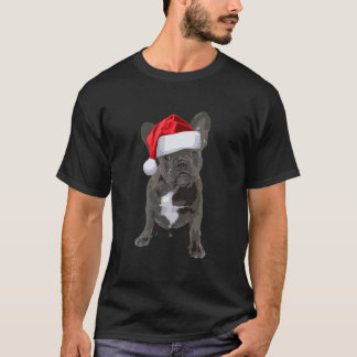 Cute French Bulldog Shirt Puppy Santa Hat Fun Chri