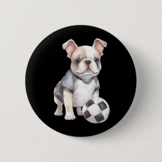 Cute French Bulldog Soccer Player Puppy 2 Inch Round Button
