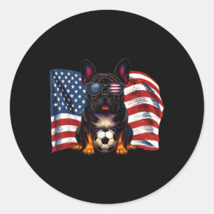 Cute French Bulldog Soccer Usa Flag Sungles Patrio Classic Round Sticker