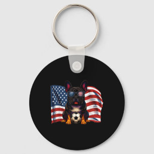 Cute French Bulldog Soccer Usa Flag Sungles Patrio Keychain