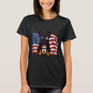 Cute French Bulldog Soccer Usa Flag Sungles Patrio T-Shirt