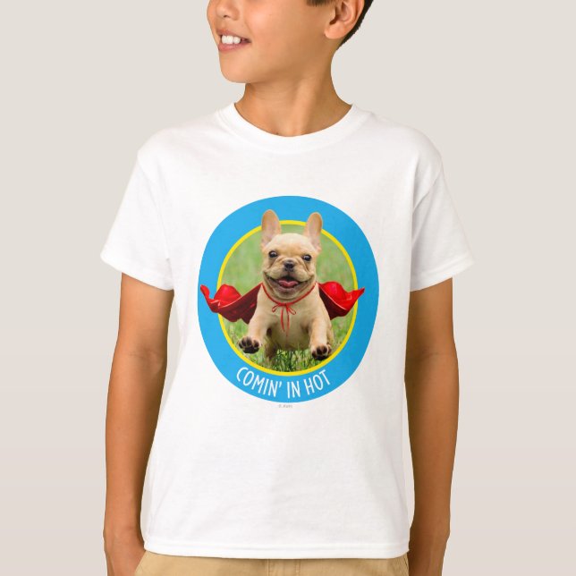 Cute French Bulldog Superhero Runs in Grass T-Shirt (Front)