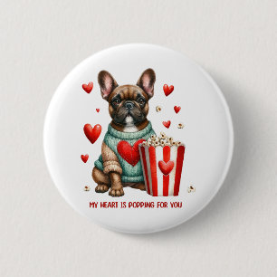 Cute French Bulldog Valentines Day heart 2 Inch Round Button