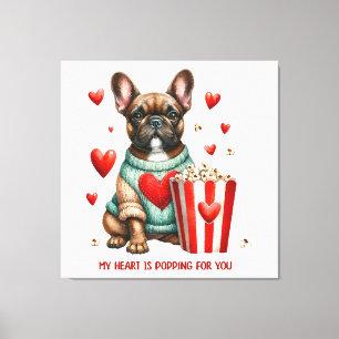 Cute French Bulldog Valentines Day heart Canvas Print