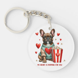 Cute French Bulldog Valentines Day heart Keychain