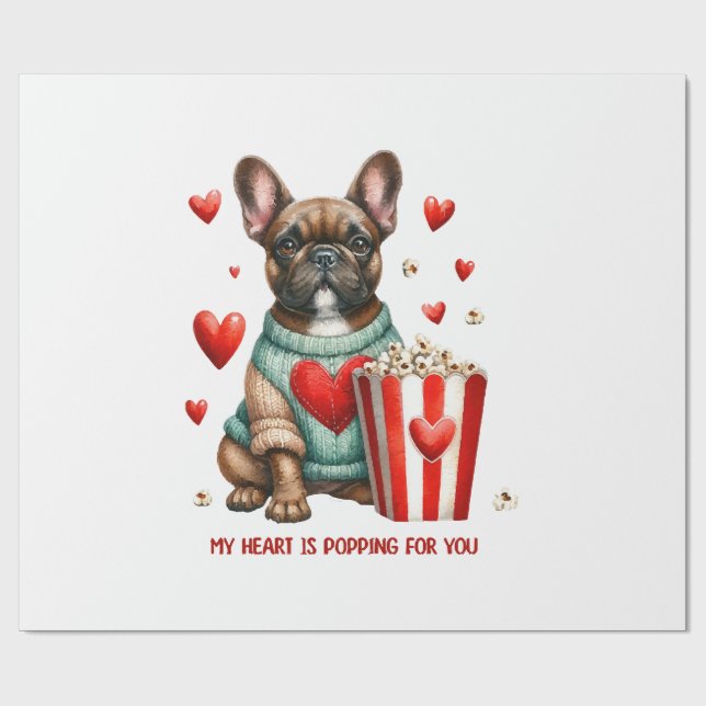 Cute French Bulldog Valentines Day heart Wrapping Paper (Flat)