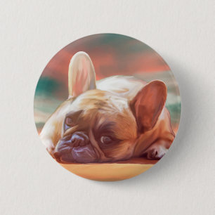 Cute French Bulldog Water Colour Art Painting 2 Inch Round Button