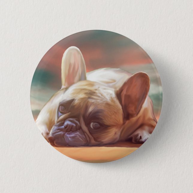 Cute French Bulldog Water Colour Art Painting 2 Inch Round Button (Front)