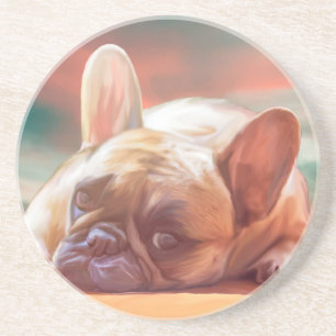 Cute French Bulldog Water Colour Art Painting Coaster