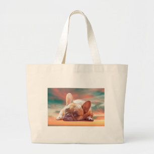 Cute French Bulldog Water Colour Art Painting Large Tote Bag