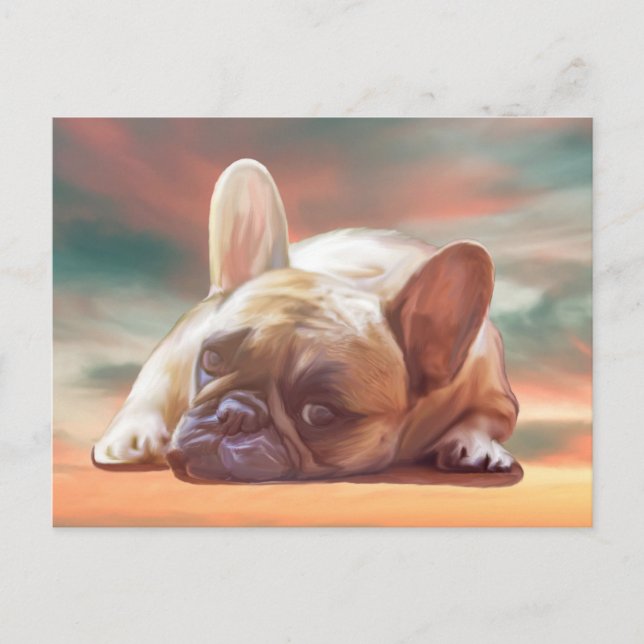 Cute French Bulldog Water Colour Art Painting Postcard (Front)