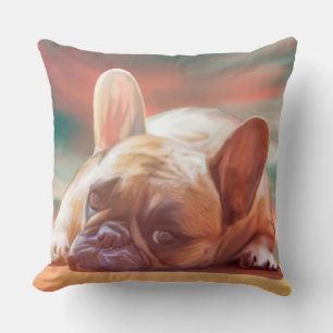 Cute French Bulldog Water Colour Art Painting Throw Pillow